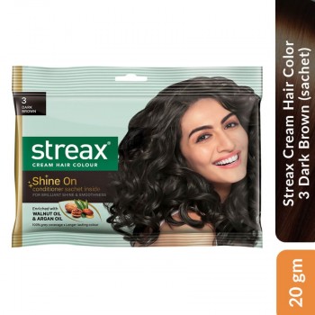Streax Cream Hair Color 3 Dark Brown (sachet), 20 gm